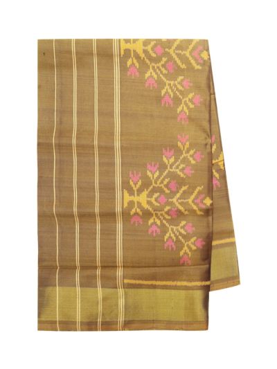 Pochampally Silk Diamond Butta Ikat with Floral Tree Stripe Pallu Saree