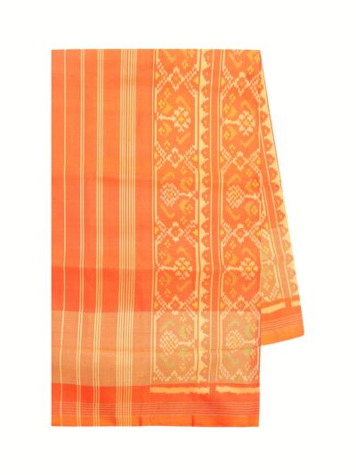 Pochampally Silk Geometric Diamond Ikat with Floral Stripe Pallu Saree