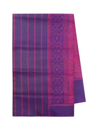 Pochampally Silk Chevron Butta Ikat with Geometric Floral Stripe Pallu Saree