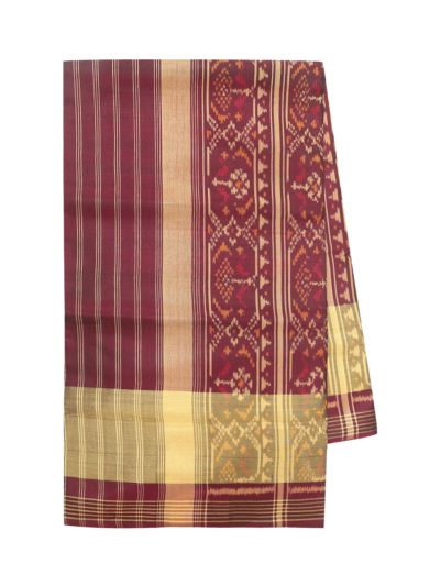 Pochampally Silk Geometric Floral Ikat with Floral Geometric Stripe Pallu Saree