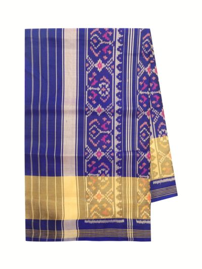 Pochampally Silk Geometric Diamond Ikat with Floral Geometric Stripe Pallu Saree