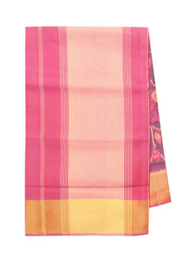 Pochampally Silk Floral Ikat with Fine Stripe Pallu Saree