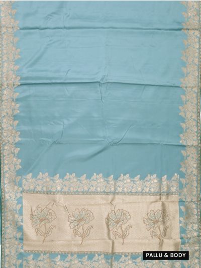 Gracecharm Satin Silk Plain with Floral Bird Border and Floral Pallu Saree