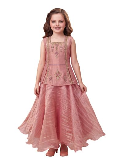 Gracecharm Girls Floral Sequin Embroidered Layered Lehenga Set