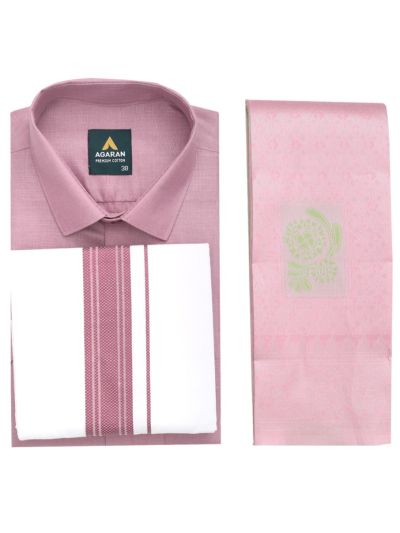 Couple Combo Pink Shirt and Dhoti Set with Saree