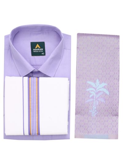 Couple Combo Lavender Purple Shirt and Dhoti Set with Saree