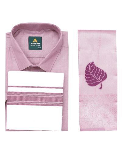 Couple Combo Dusty Rose Pink Shirt and Dhoti Set with Saree
