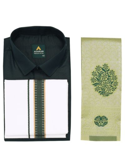 Couple Combo Green Shirt and Dhoti Set with Saree