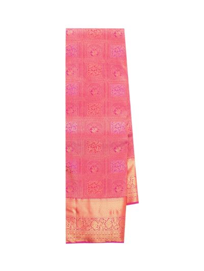 Gracecharm Silk Annapakshi Floral Square Jacquard with Floral Jaal Zari Pallu Saree