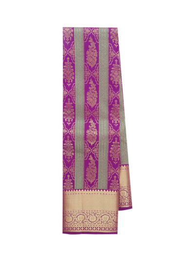 Gracecharm Silk Floral Butta Stripe with Floral Medallion Zari Pallu Saree