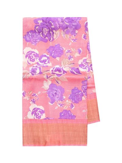 Graceful Essence Tussar Silk Floral Print with Striped Pallu Saree
