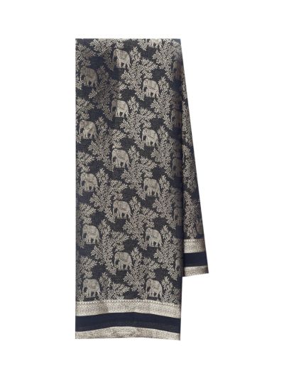 Gracecharm Fancy Chiffon Elephant Foliage Jaal with Geometric Pallu Saree