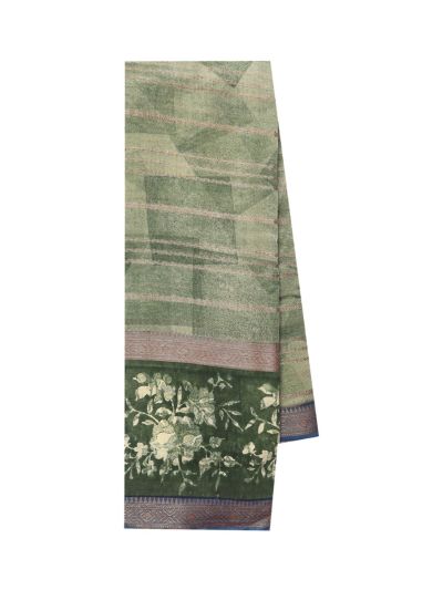 Gracecharm Chanderi Silk Abstract Geometric Print with Floral Chevron Pallu Saree