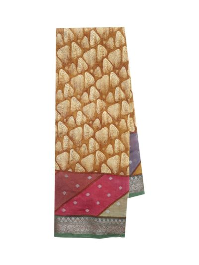Gracecharm Chanderi Silk Abstract Pebble Print with Geometric Pallu Saree