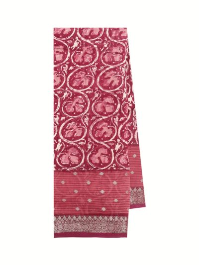 Gracecharm Chanderi Silk Floral Vine Print with Chevron Pallu Saree