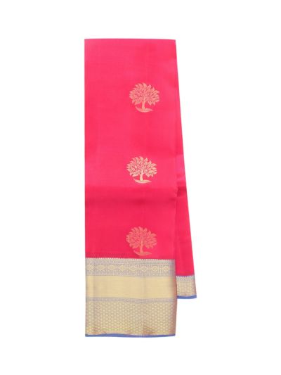 Art Soft Silk Rani Pink Tree Butta Lavender Zari Stripe Pallu Saree  