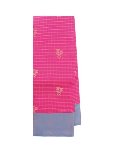 Art Soft Silk Fuchsia Checks Floral Butta with Diamond Zari Pallu Saree