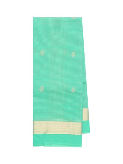 Kora Silk Cotton Sea Green Paisley Butta Geometric Zari Pallu Saree  