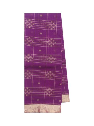 kora Silk Cotton Purple Grid Butta with Diamond Lattice Pallu Saree