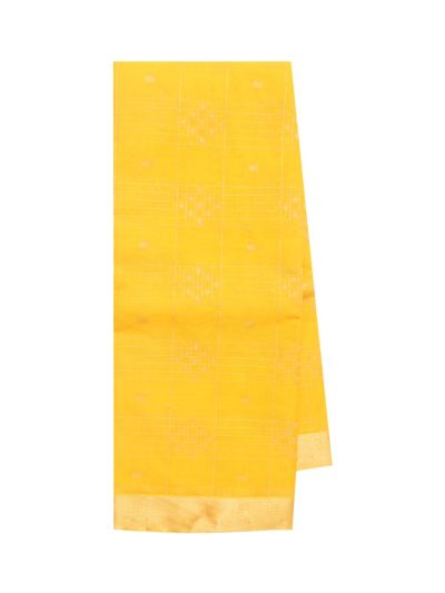 kora Silk Cotton Marigold Grid Butta with Diamond Lattice Pallu Saree