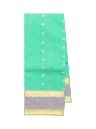 kora Silk Cotton Aqua Mint Floral Butta Chevron Pallu Saree
