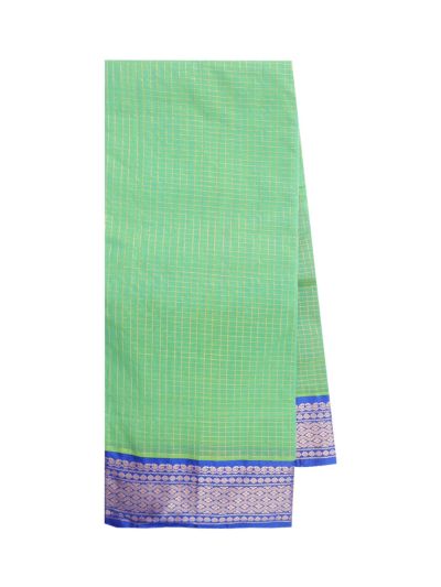 Silk Cotton Mint Green Checks Basket Weave Peacock Pallu Saree  