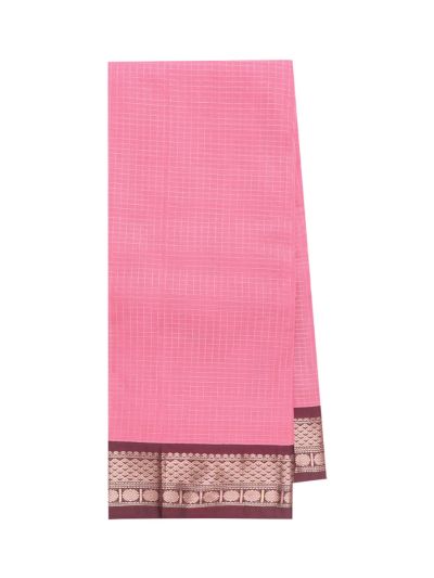Silk Cotton Coral Pink Checks Diamond Lattice Pallu Saree