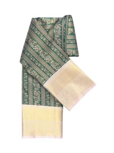 Vivaha Kanchipuram Pure Silk Floral Vine Striped Jacquard with Geometric Zari Pallu Saree