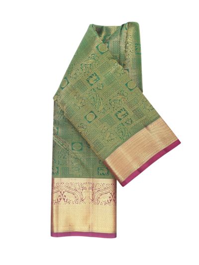 Vivaha Kanchipuram Pure Silk Animal Floral Grid Jacquard with Diamond Zari Pallu Saree