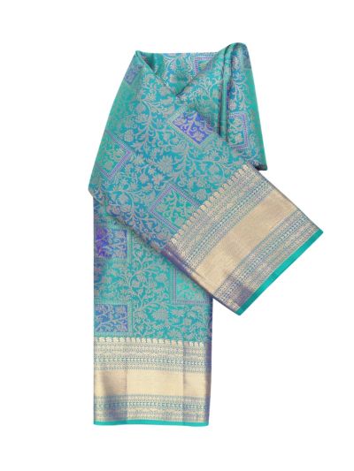 Vivaha Kanchipuram Pure Silk Floral Vine and Square Motif with Geometric Pallu Saree