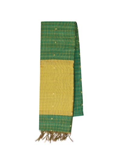 Gracecharm Chettinad Cotton Checkered Square Butta with Contrast Pallu Saree