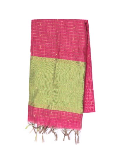 Gracecharm Chettinad Cotton Check Butta with Contrast Pallu Saree  