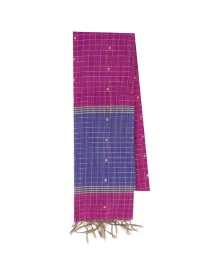 Gracecharm Chettinad Cotton Checked Square Butta with Contrast Pallu Saree