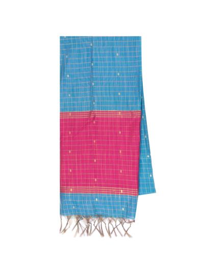 Gracecharm Chettinad Cotton Gold Check Butta with Contrast Pallu Saree