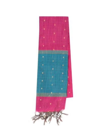 Gracecharm Chettinad Cotton Gold Butta with Teal Blue Pallu Saree