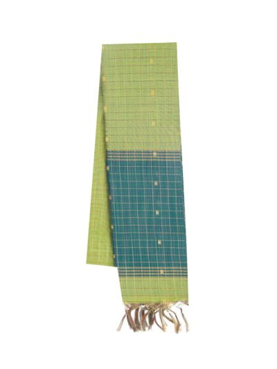 Gracecharm Chettinad Cotton Check Butta with Teal Blue Pallu Saree