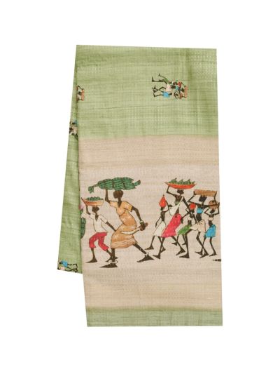 Gracecharm Semi Linen Warli Butta with Tribal Procession Pallu Saree