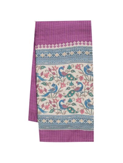 Gracecharm Semi Linen Micro Dotted Stripe with Peacock Floral Pallu Saree