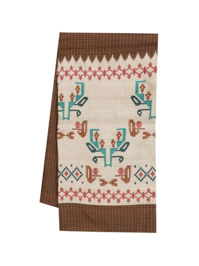 Gracecharm Semi Linen Dotted Stripe with Tribal Folk Art Pallu Saree