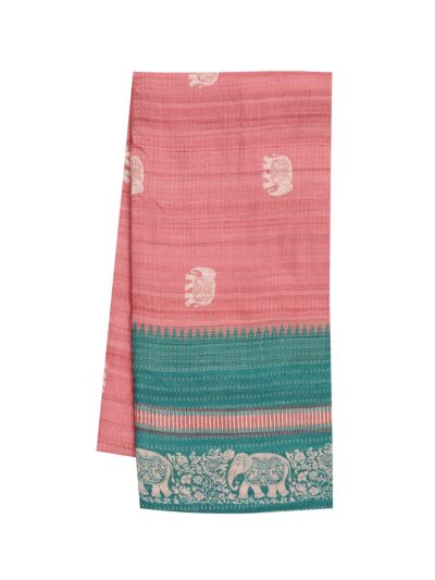 Gracecharm Semi Linen Elephant Butta with Elephant Floral Pallu Saree