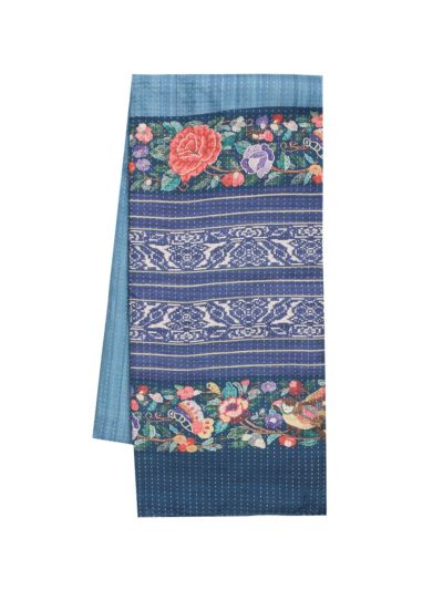 Gracecharm Semi Linen Stripe with Bird Floral Geometric Pallu Saree