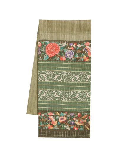 Gracecharm Semi Linen Stripe with Bird Floral Geometric Pallu Saree