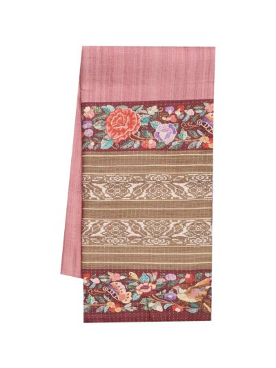 Gracecharm Semi Linen Stripe with Bird Floral Geometric Pallu Saree