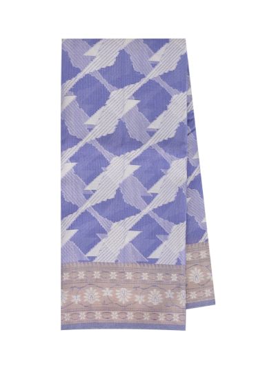 BlossomEase Elegant Super Netted Curved Leaf Floral Border Saree 