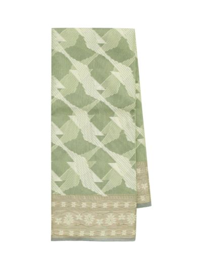 Gracecharm Fancy Super Net Interlocking Ribbon Lattice with Floral Stripe Pallu Saree