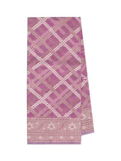 Gracecharm Super Net Interlocking Diamond Lattice with Floral Stripe Pallu Saree