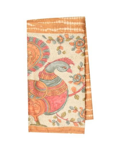 Gracecharm Semi Tussar Shibori Stripe with Peacock Floral Pallu Saree