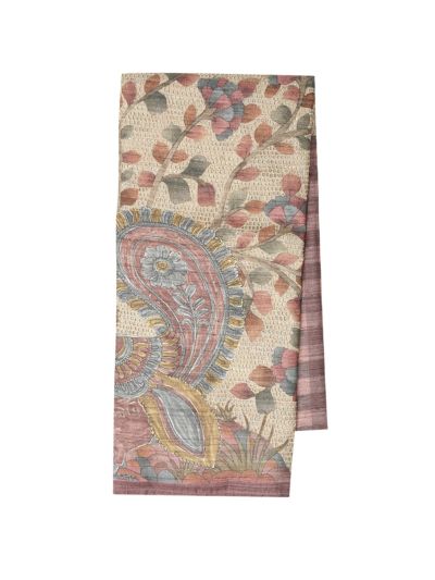 Gracecharm Semi Tussar Check with Peacock Floral Tree Pallu Saree