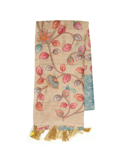 Gracecharm Semi Tussar Floral Grid with Floral Vine Pallu Saree