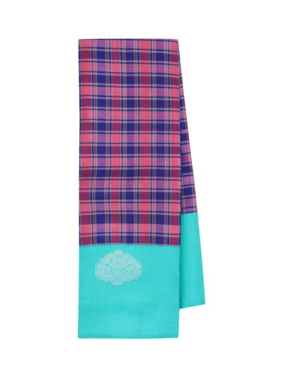 Gracecharm Pure Soft Silk Tartan Check with Diamond Floral Pallu Saree
